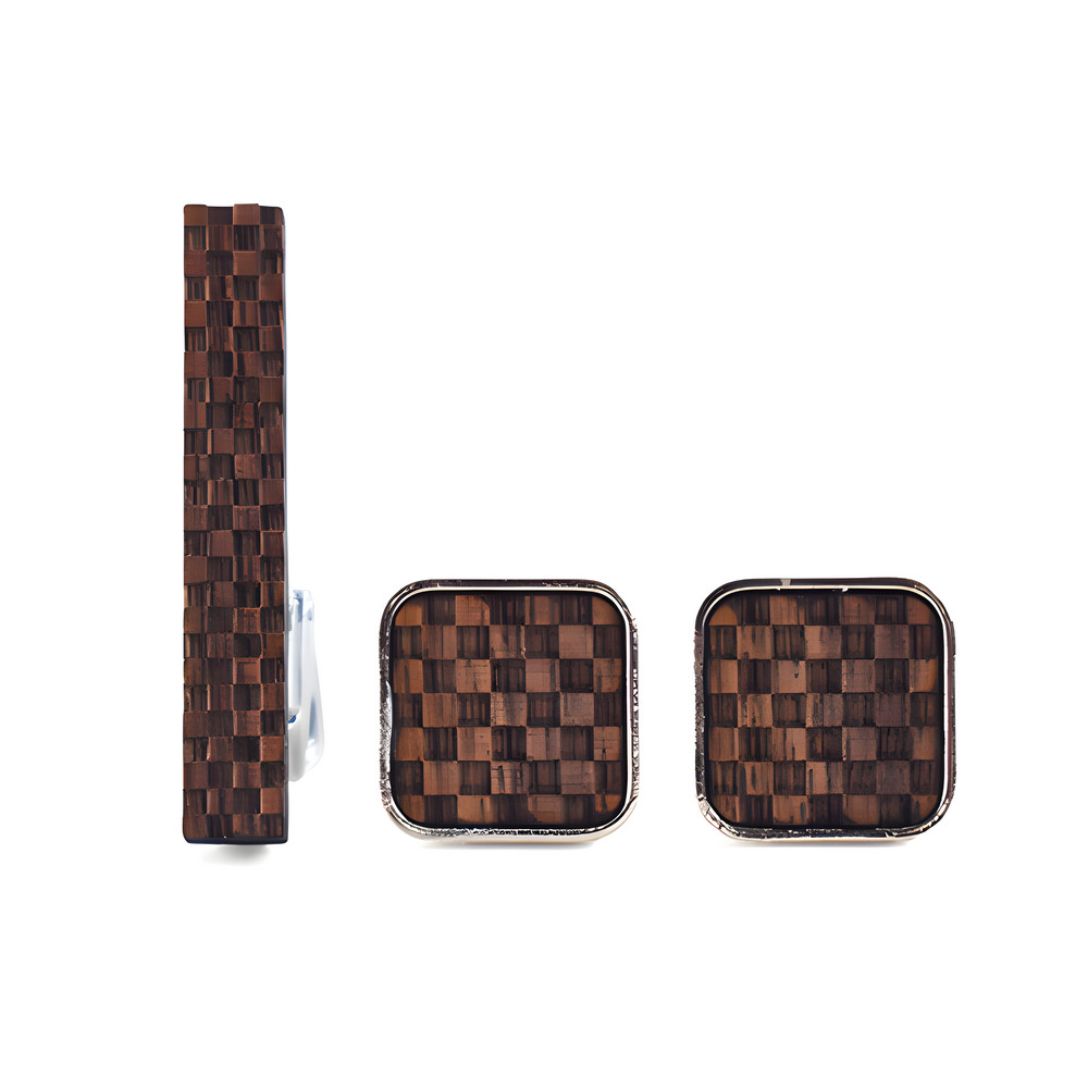 Gaira® Dřevěná spona na kravatu s manžetovými knoflíčky 709125