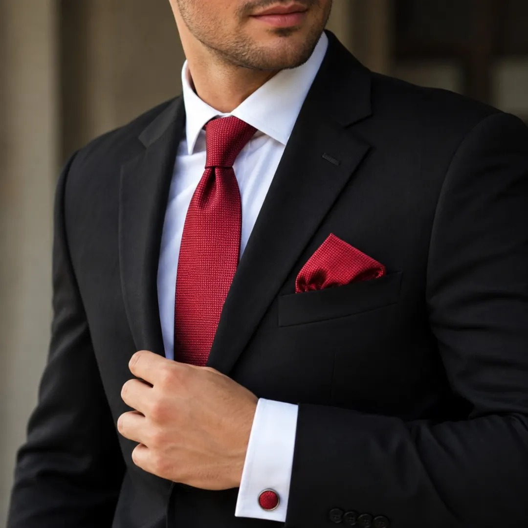 Gaira® Kravata, manžetové knoflíčky a kapesníček 7009, Barva černá