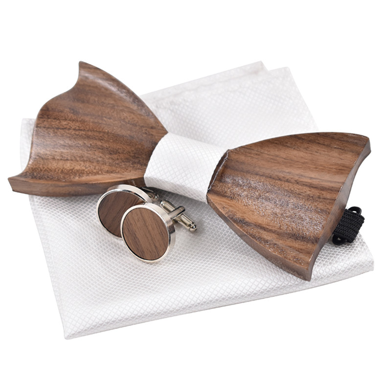 Gaira® Dřevěný motýlek s kapesníčkem a manžetovými knoflíčky 709038