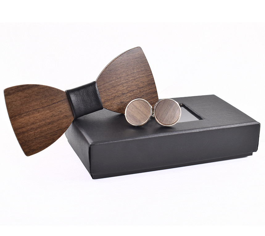 Gaira® Dřevěný motýlek s manžetovými knoflíčky 709041