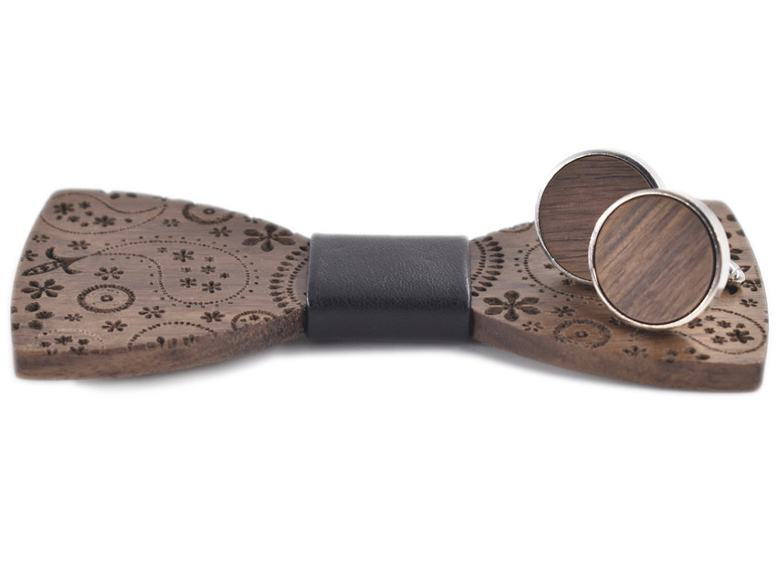 Gaira® Dřevěný motýlek s manžetovými knoflíčky 709052