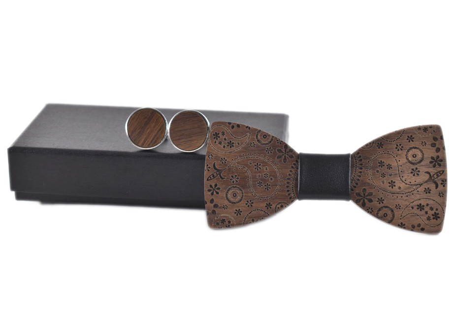 Gaira® Dřevěný motýlek s manžetovými knoflíčky 709052