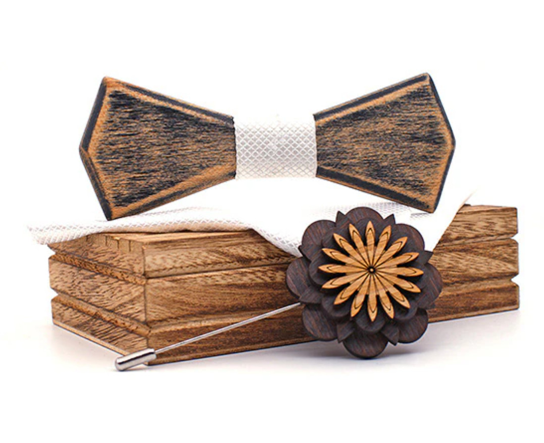 Gaira® Dřevěný motýlek s kapesníčkem a broží 709221