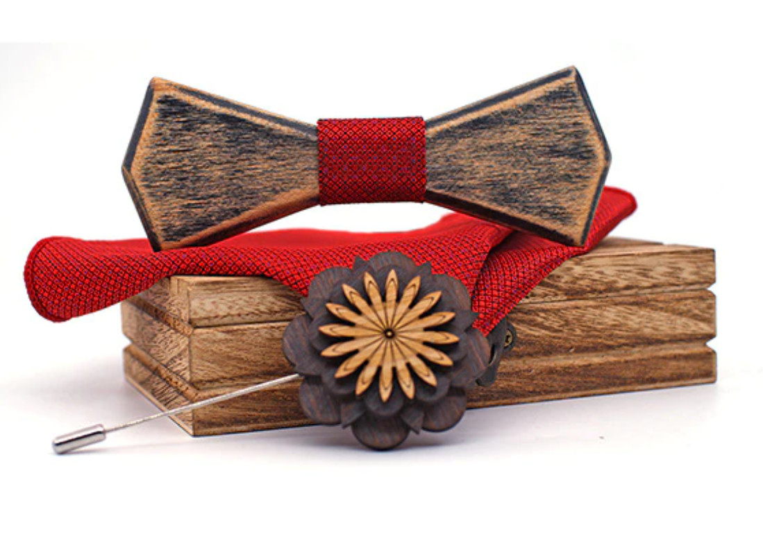 Gaira® Dřevěný motýlek s kapesníčkem a broží 709222