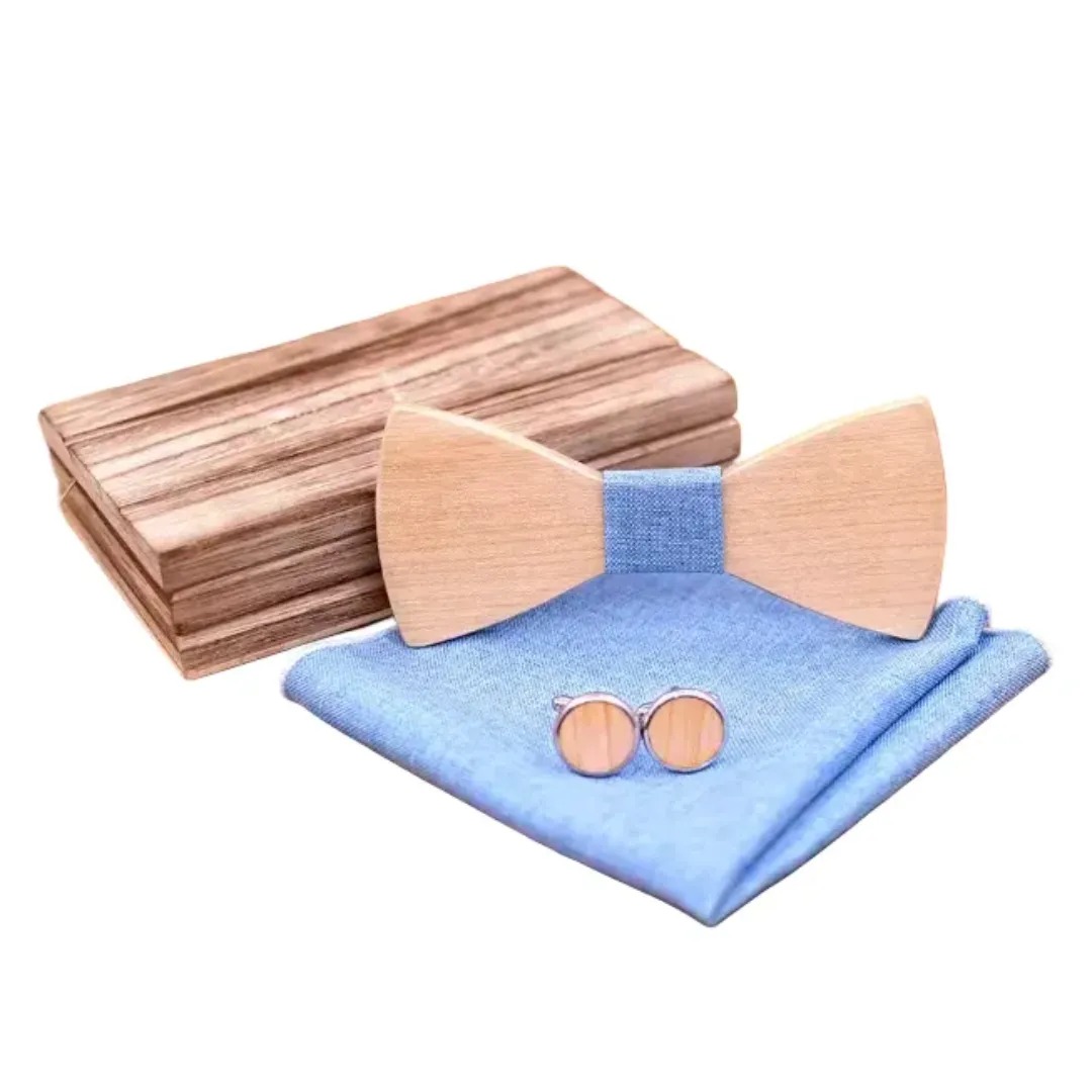 Gaira® Dřevěný motýlek s kapesníčkem a manžetovými knoflíčky 709230