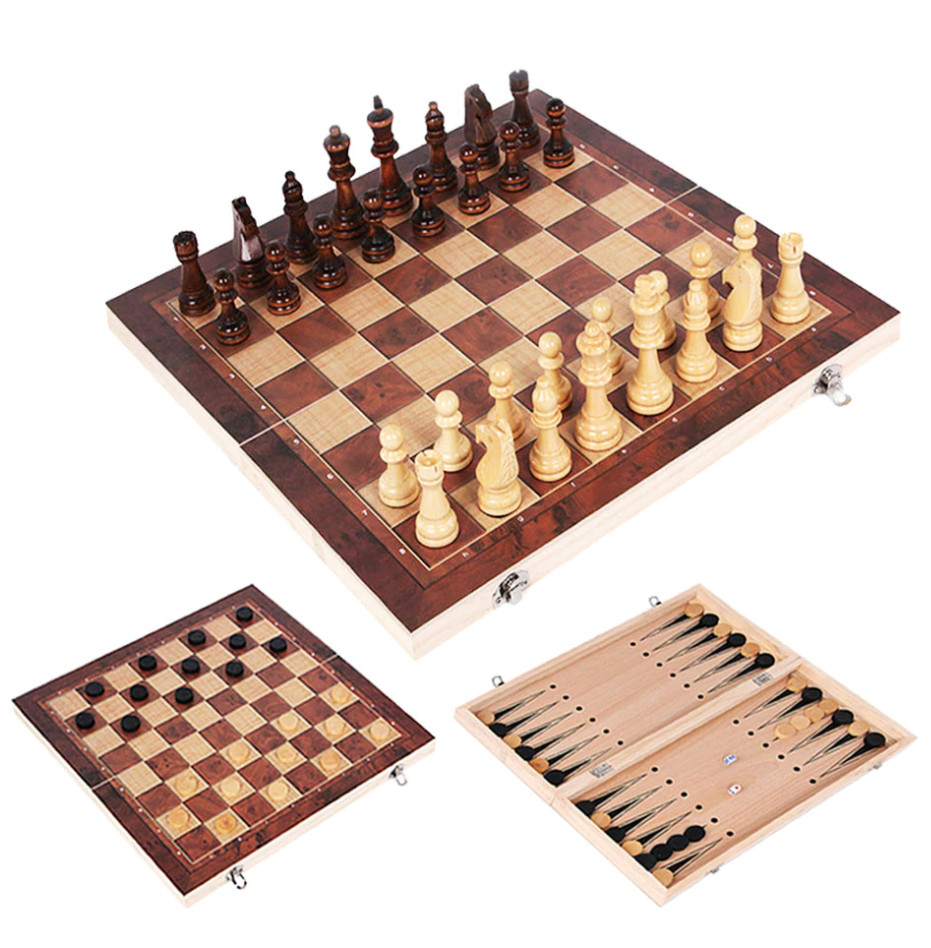 Gaira® Šachy dřevěné 3v1 29x29cm