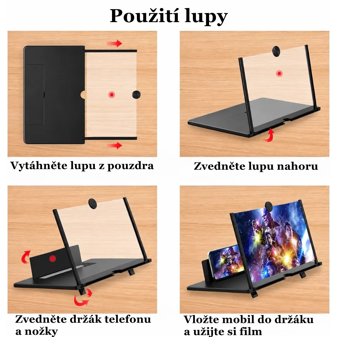Gaira® Skládací 3D zvětšovač obrazovky 10" pro mobilní telefon, Barva bílá