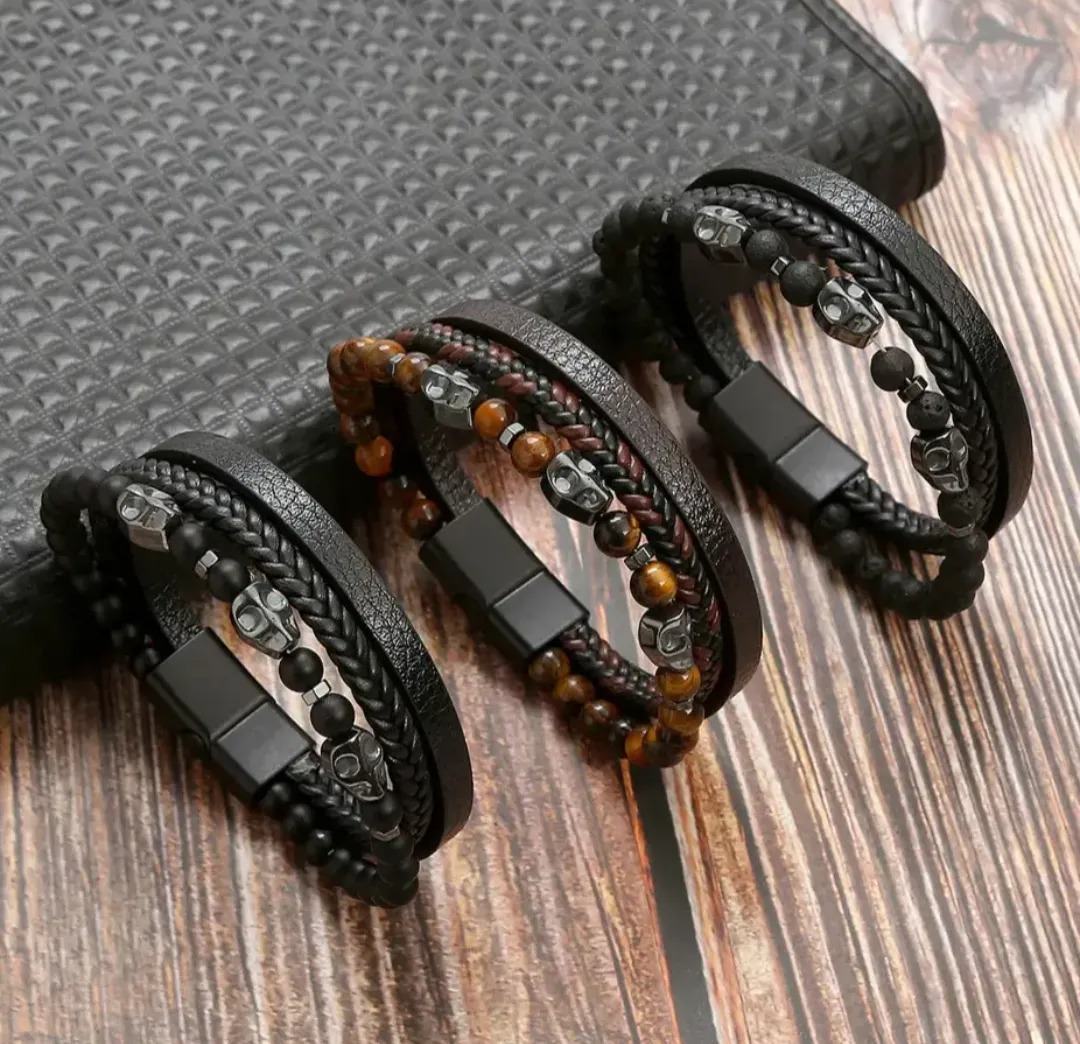 Gaira® Náramek Tygří oko Skull 30551