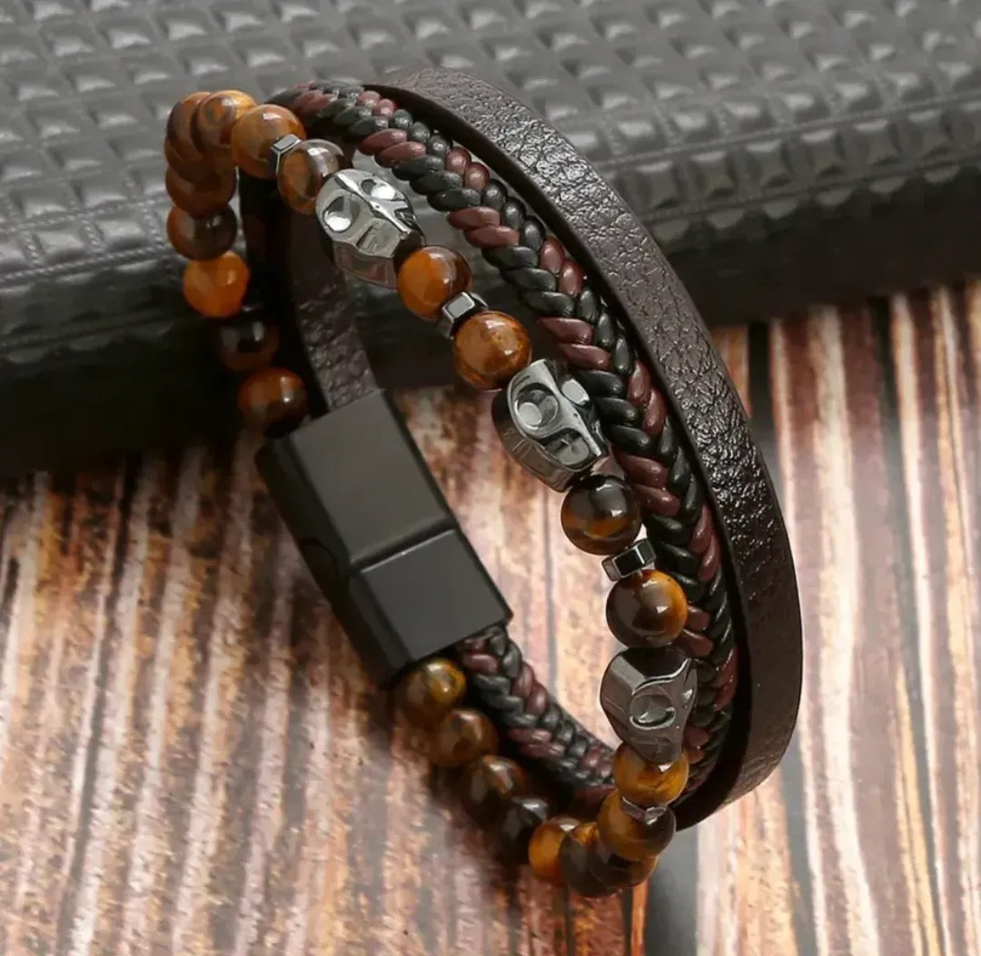 Gaira® Náramek Tygří oko Skull 30551