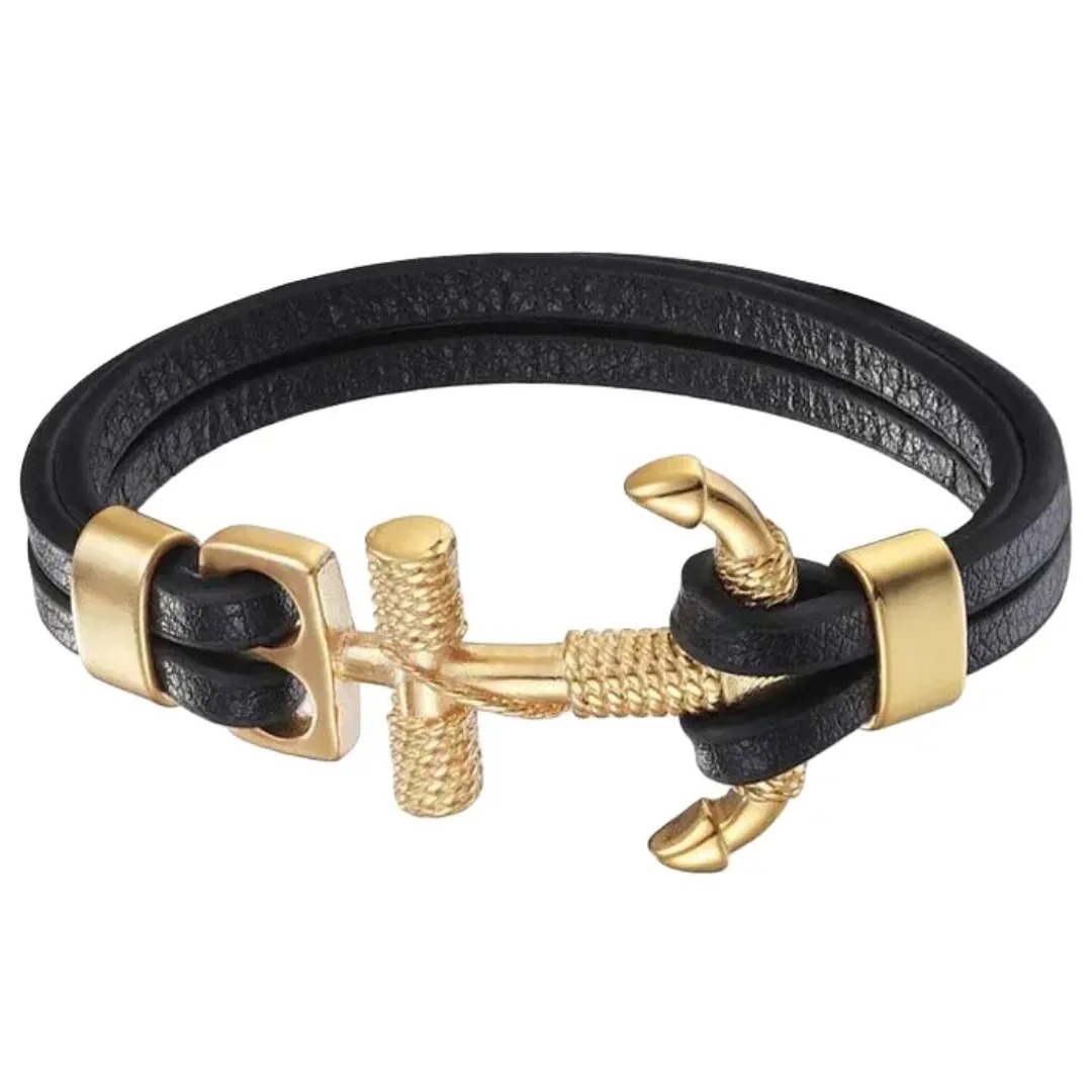 Gaira® Kožený náramek Anchor 3114, Barva zlatá