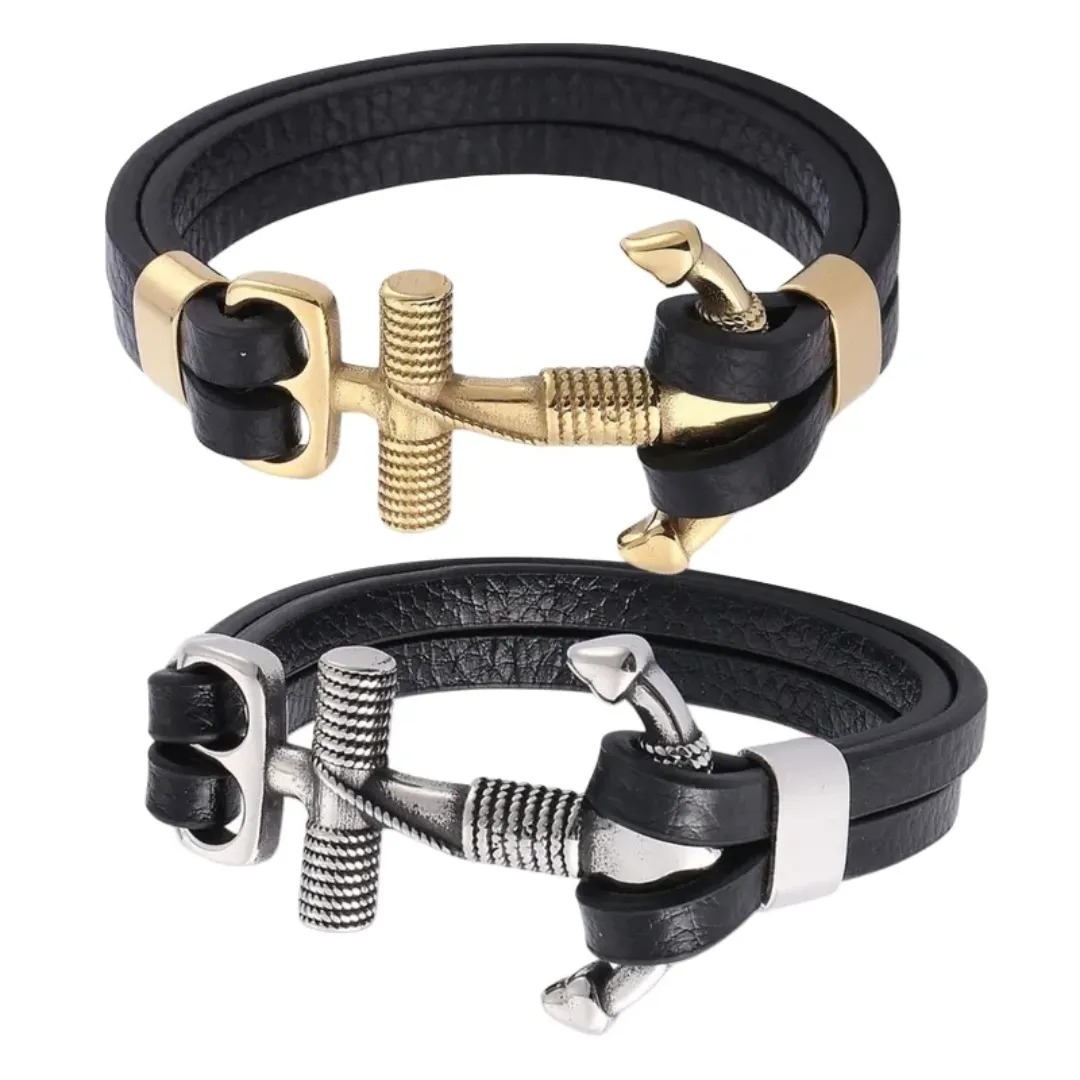 Gaira® Kožený náramek Anchor 3114, Barva zlatá