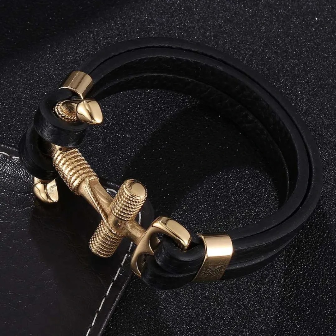 Gaira® Kožený náramek Anchor 3114, Barva zlatá