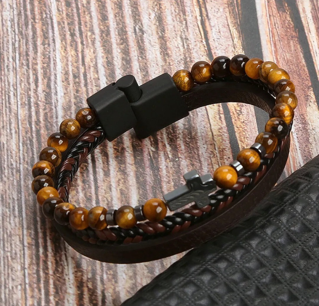 Gaira® Náramek Cross Stone 317-10, Materiál Tygří oko