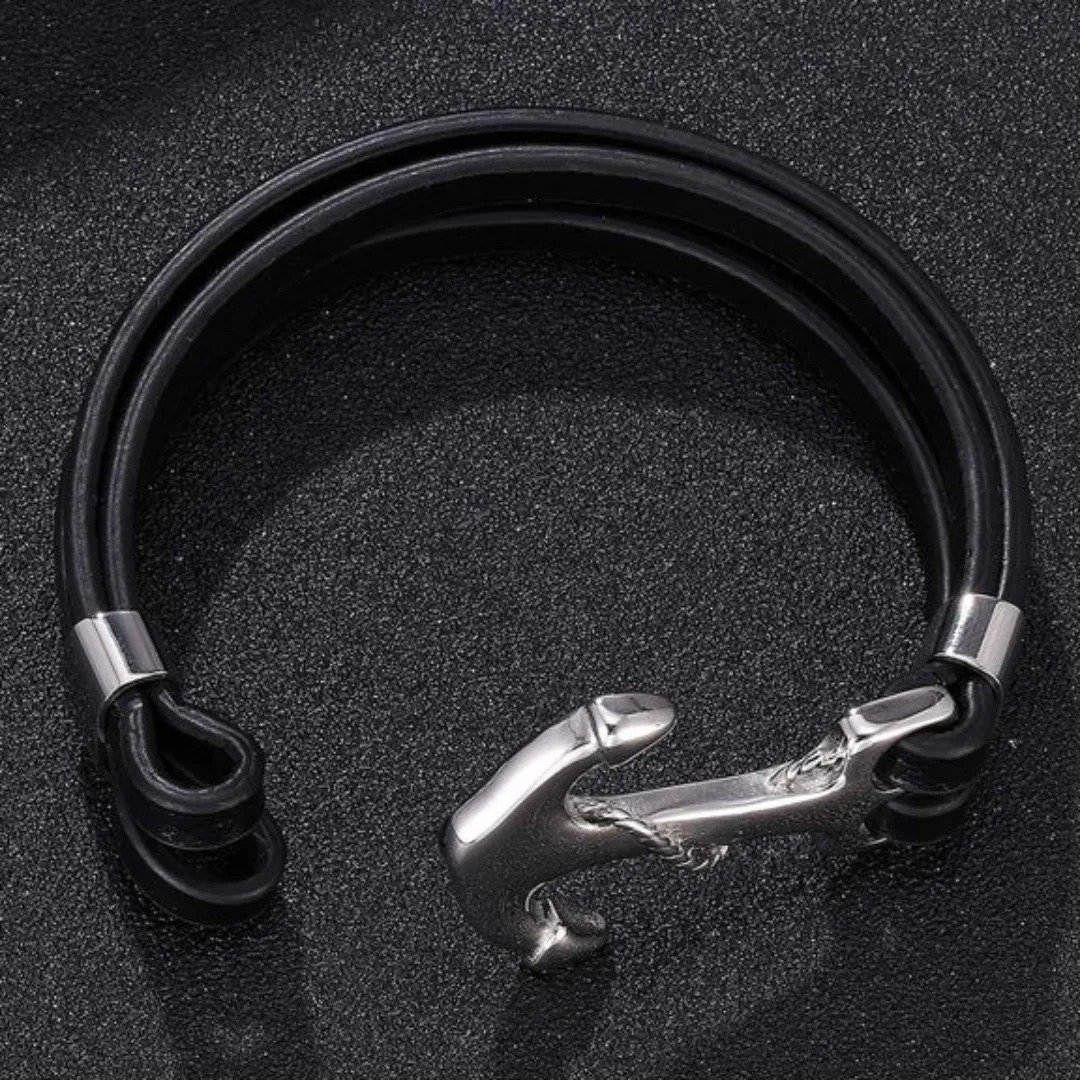 Gaira® Kožený náramek Anchor 3528, Barva stříbrná