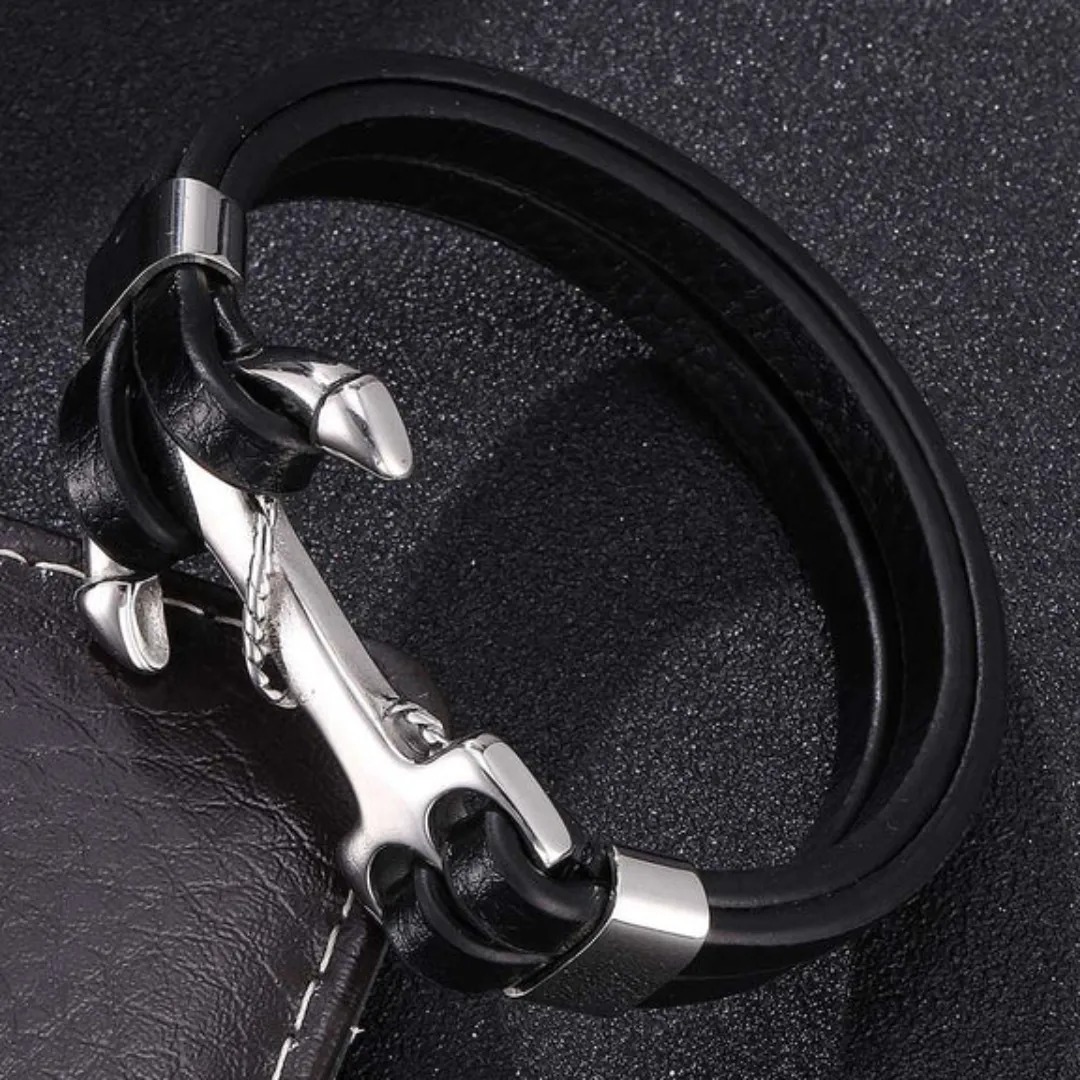 Gaira® Kožený náramek Anchor 3528, Barva stříbrná