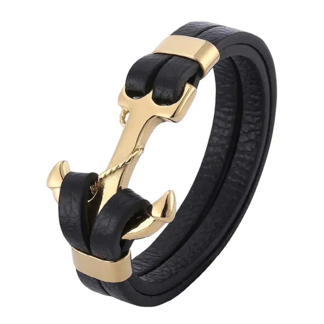 Gaira® Kožený náramek Anchor 3528, Barva stříbrná