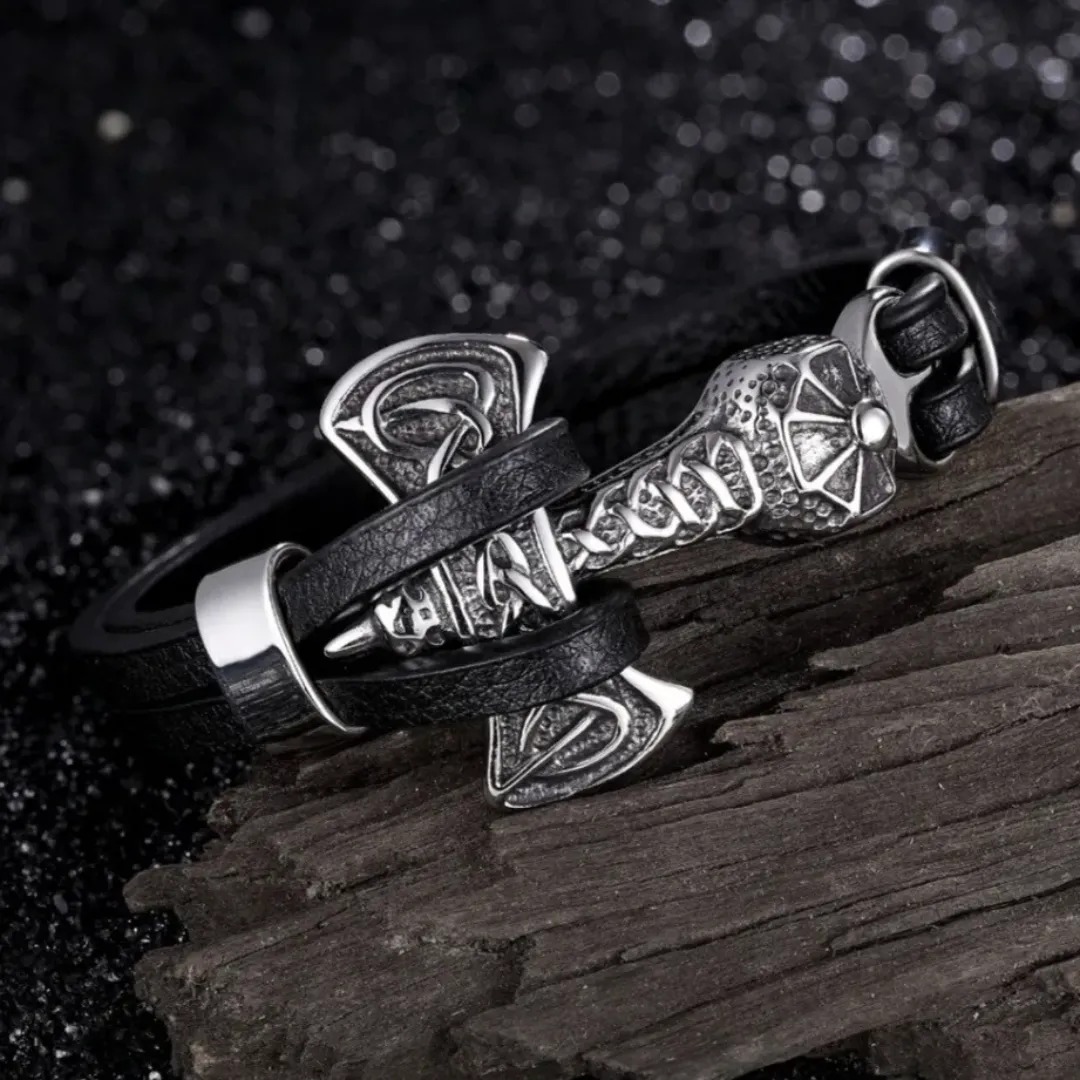 Gaira® Kožený náramek Thor's Hammer 3922, Barva zlatá