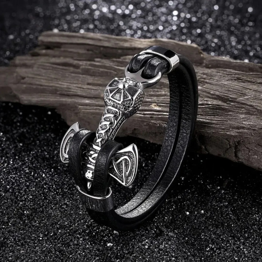 Gaira® Kožený náramek Thor's Hammer 3922, Barva zlatá