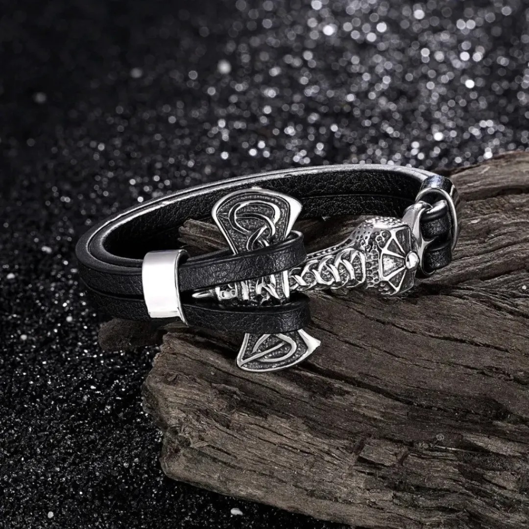 Gaira® Kožený náramek Thor's Hammer 3922, Barva zlatá