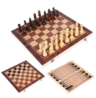 Šachy dřevěné 3v1 44x44cm