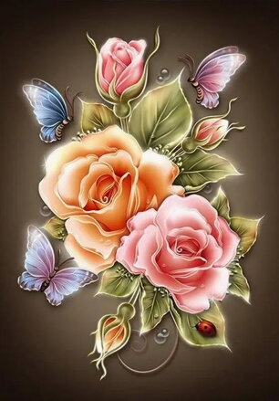 Diamantové malování Růže s motýly D5752