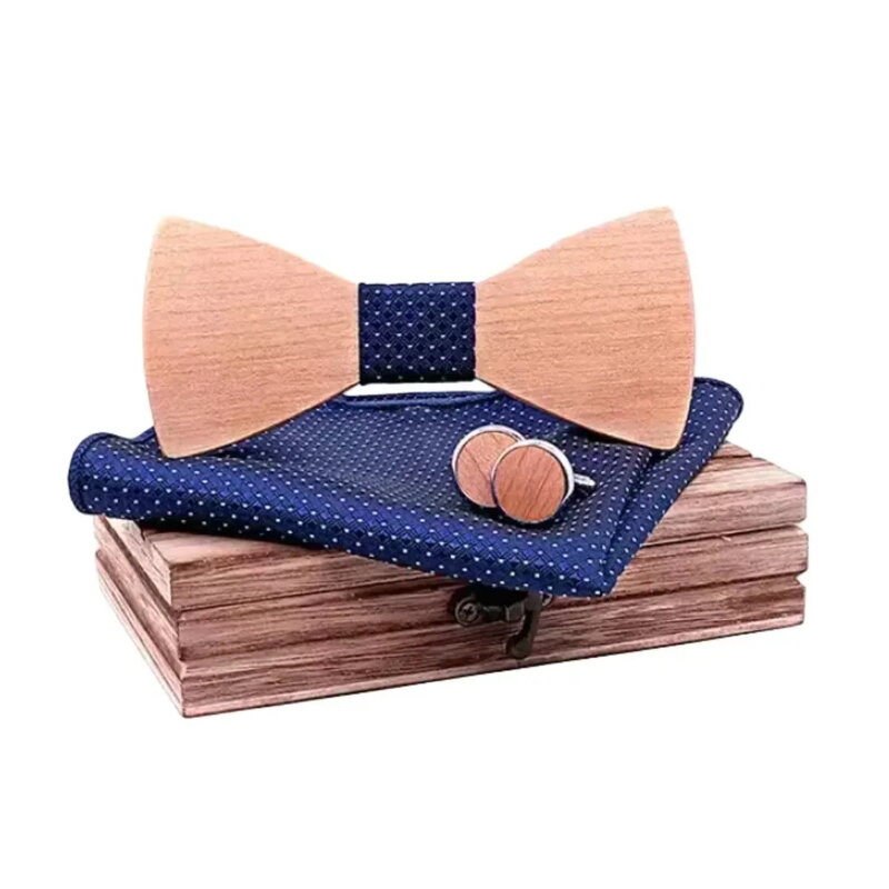 Dřevěný motýlek s kapesníčkem a manžetovými knoflíčky 709231 Dřevěný motýlek s kapesníčkem a manžetovými knoflíčky 709231